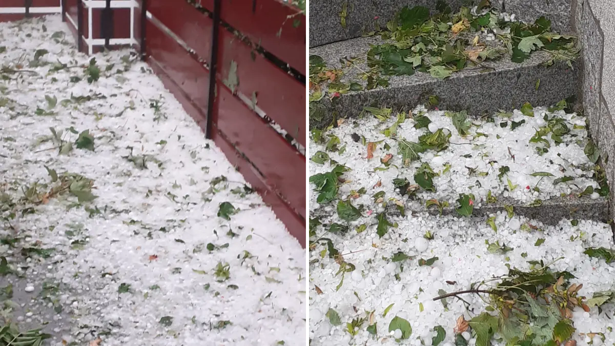 Die zum Teil bis zu zwanzig Zentimeter hohe Hagel- und Laubberge waren an manchen Orten noch am anderen Tag zu finden.