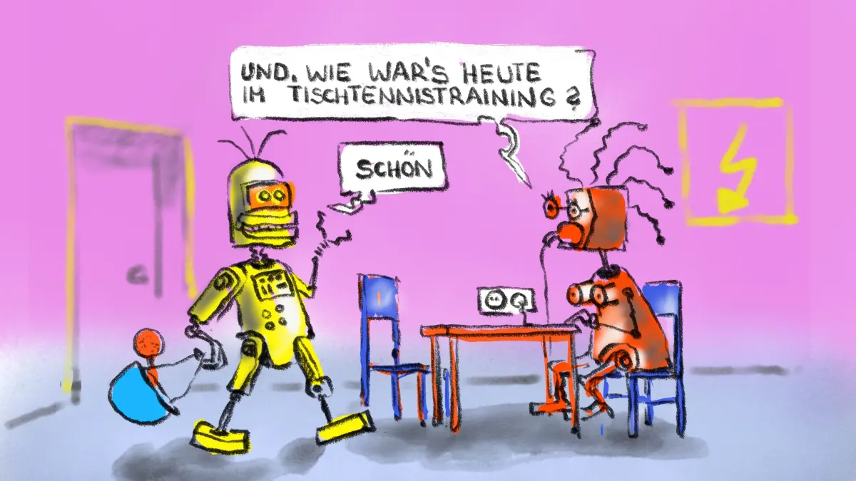 Auch Roboter müssen mal abschalten, manche spielen dafür Tischtennis im Verein. Zumindest einer davon im TV Calmbach. Auf jeden Fall hat sich der Blech-Sportskamerad beim Sommerferienprogramm gern hinter die Platte gestellt, um Kindern und Jugendlichen seine Sportart näherzubringen.