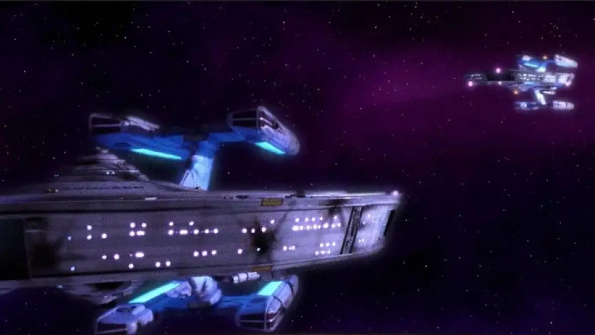 Die Täuschung durch mehrere gleichzeitig sichtbare Stargazer beruht auf unterschiedlichen Lichtlaufzeiten. Weil das Schiff während des Manövers beschleunigt und wieder stoppt, ergeben sich im Modell für denselben Beobachtungszeitpunkt sogar drei mögliche Emissionszeitpunkte.