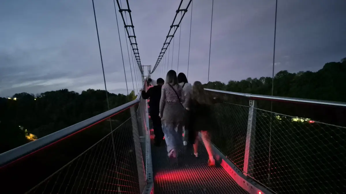Hängebrücke Neckarline in Rottweil bei Nacht