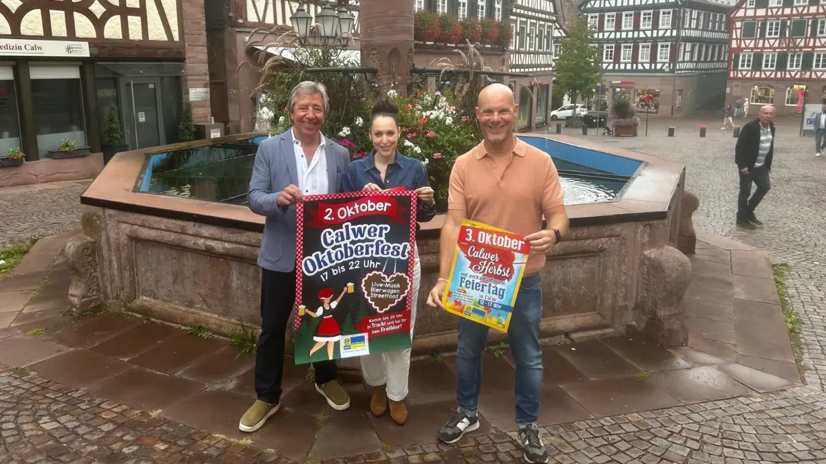 Jürgen Ott (von links), Carmela Castiglione und Nicolai Stotz freuen sich auf das erste Oktoberfest in Calw.