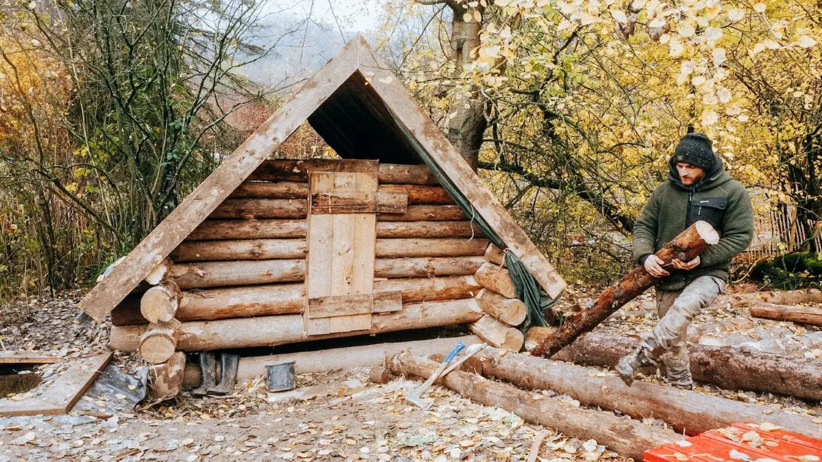 Johannes Mickenbecker wird mit der Kamera unter anderem beim Bau einer Blockhütte begleitet.