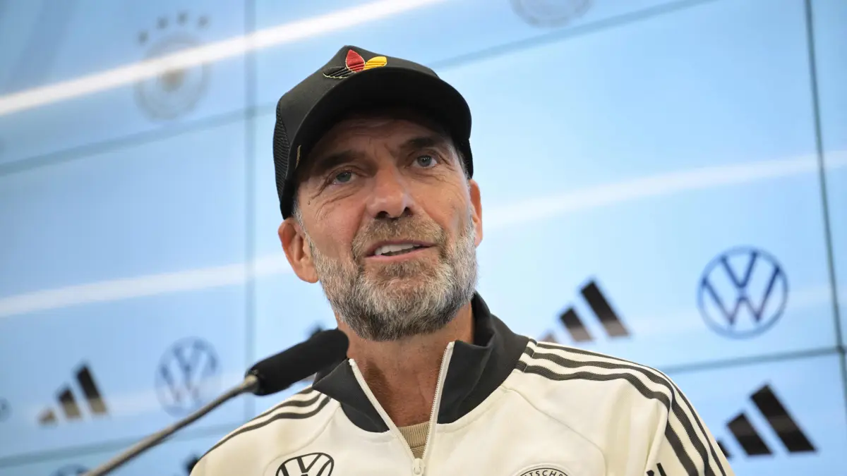 FBL-GER-EUR-NATIONS-KLOPP-PRESSER-SQUAD: Germany's National coach Juergen Klopp addresses a press conference to announce his squad, on September 17, 2026 at the headquarters of DFB (German Football Federation) in Frankfurt, western Germany, ahead of the Nations league football matches. (Photo by Hannes P. Albert / AFP)