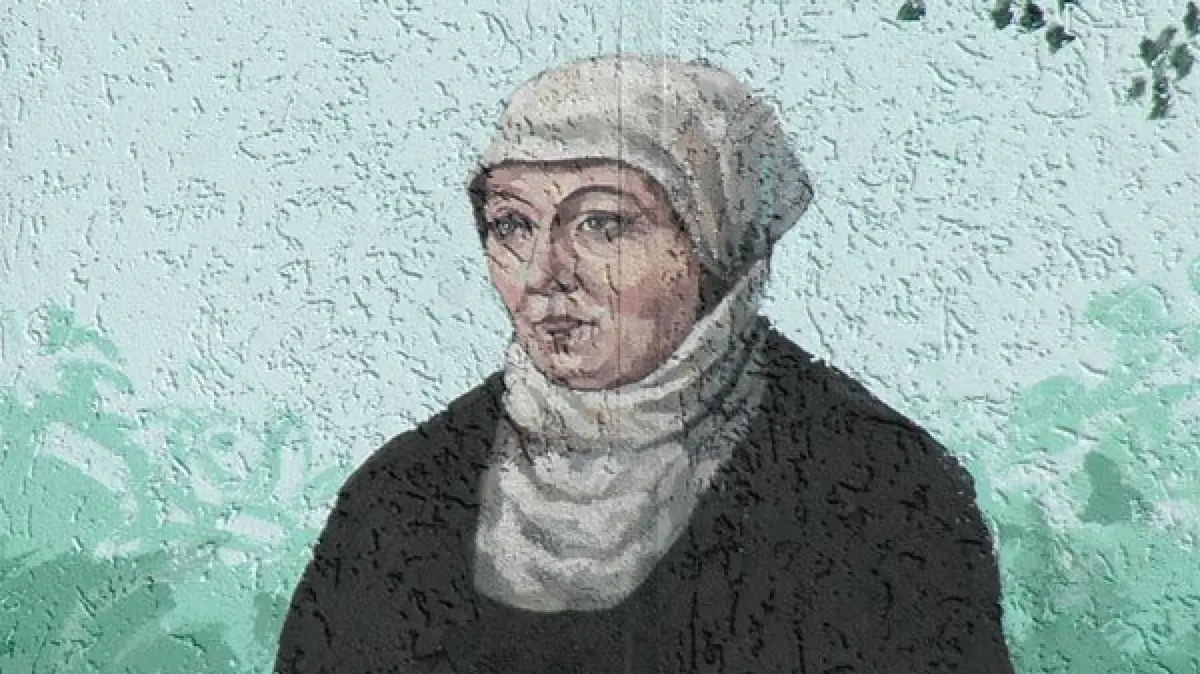 Diese Wandmalerei in Wittenberg zeigt, wie Katharina Zell einst wohl aussah.