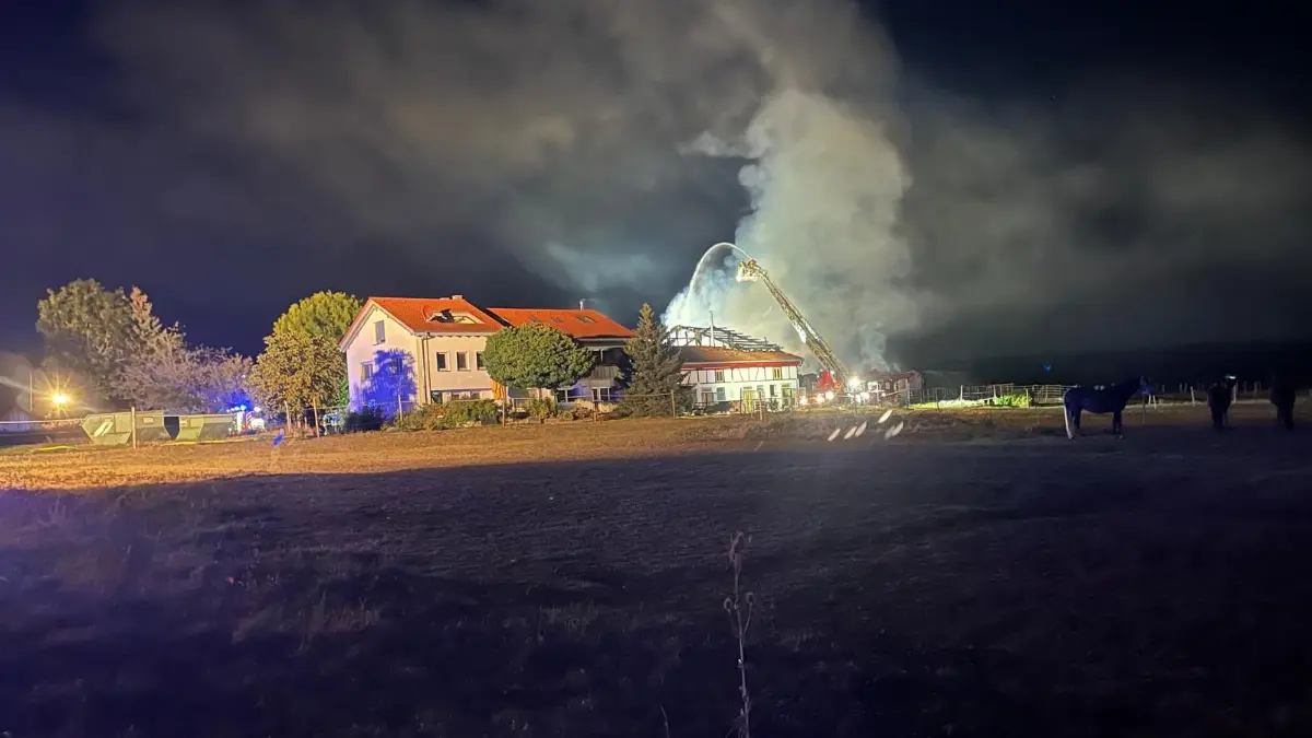 Mit Scheinwerfern leuchtete die Wehr den Brandort aus.