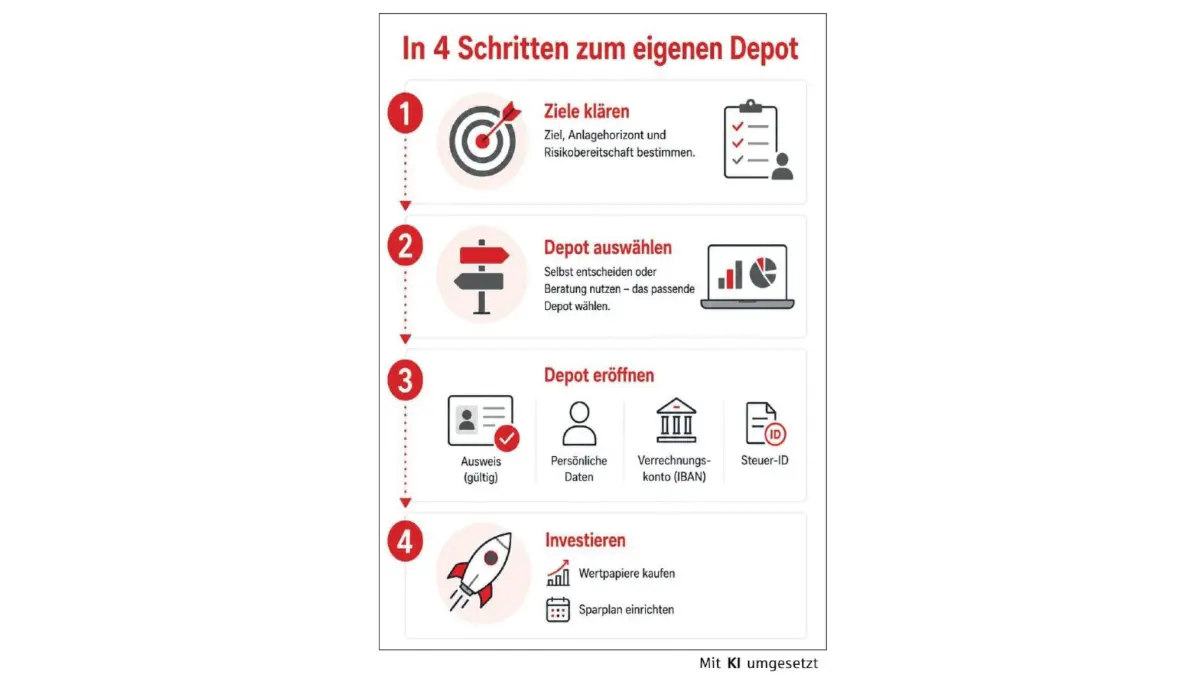 In vuer Schritten zum Depot.