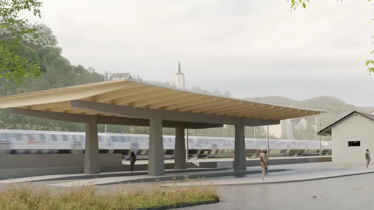 Der Bereich um den Grellinger Bahnhof wird zu einer Verkehrsdrehscheibe ausgebaut (Visualisierung).
