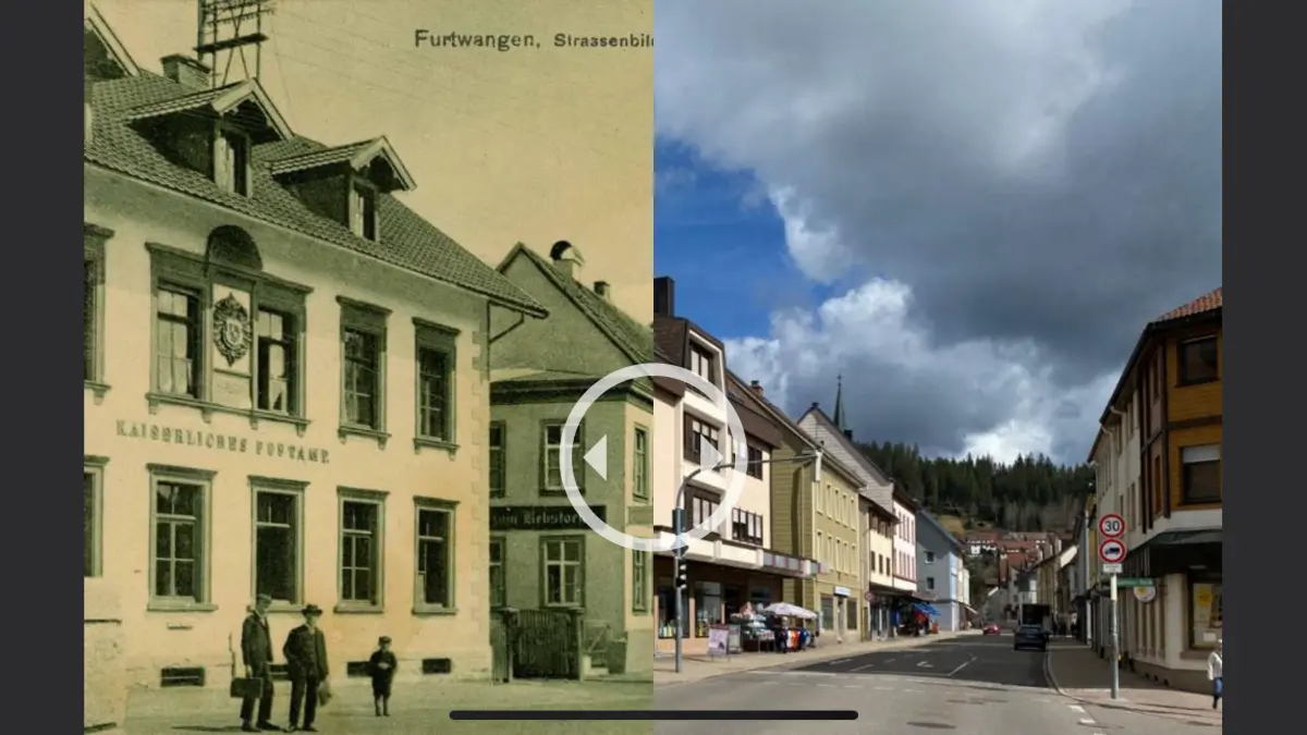 Wie sah es früher aus, wie sieht es heute aus? Das zeigt die App für den digitalen Stadtrundgang – hier nahe der Alten Post in Furtwangen.
