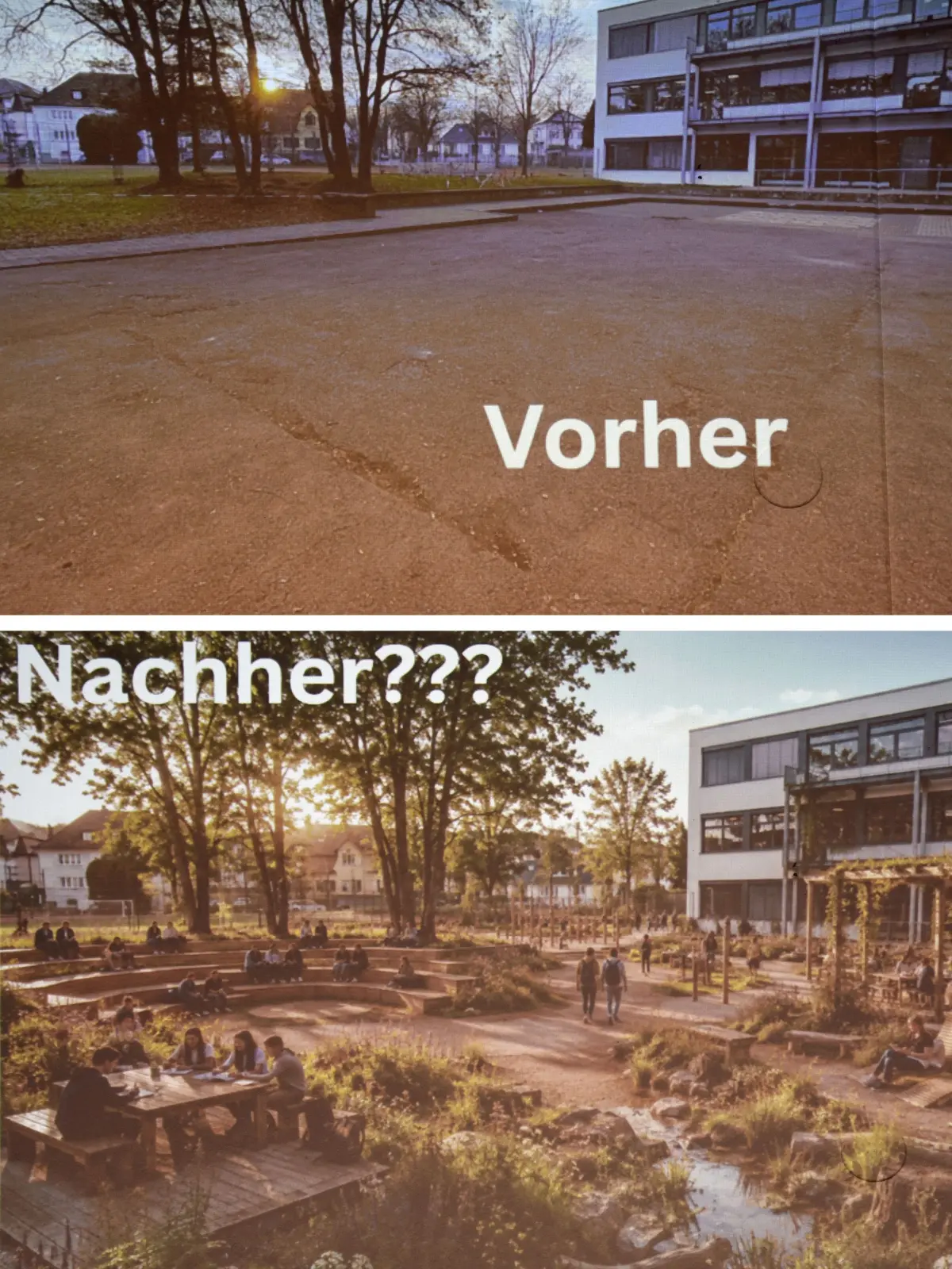 Der Unterschied zwischen dem derzeitigen Zustand und der erhofften Zukunft macht es deutlich: Am Gymnasium Hechingen kommt bislang die Natur zu kurz.