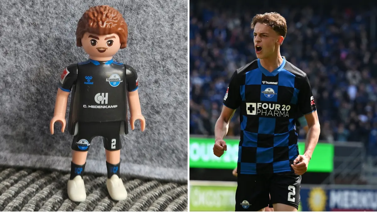 Rechts das Original, links die Playmobil-Figur: Den Oberndorfer Profi Ruben Müller gibt's nun auch als Spielfigur.