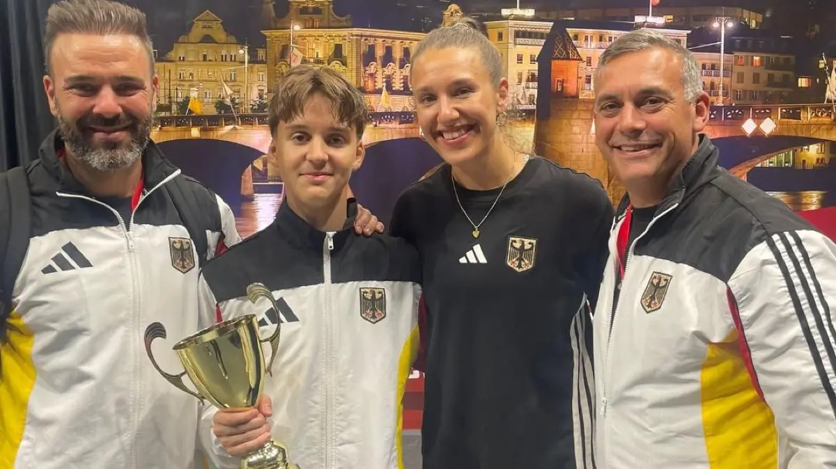 Tim Millner (Bundestrainer Assistent), Artion Morina, Johanna Knerr Amtirende Weltmeisterin, Bundestrainer Swen Sattler.