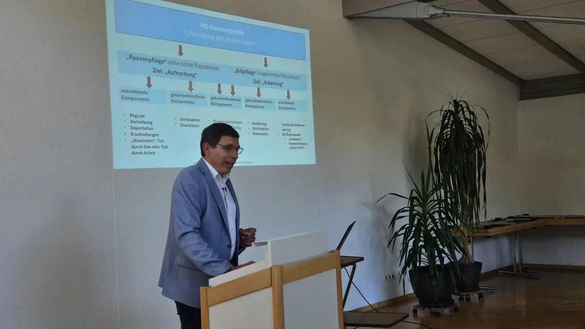 Gabriel Stängle erläuterte in der Montagsakademie unter anderem das System, das den Zwangssterilisationen einen rechtlichen Rahmen gab.