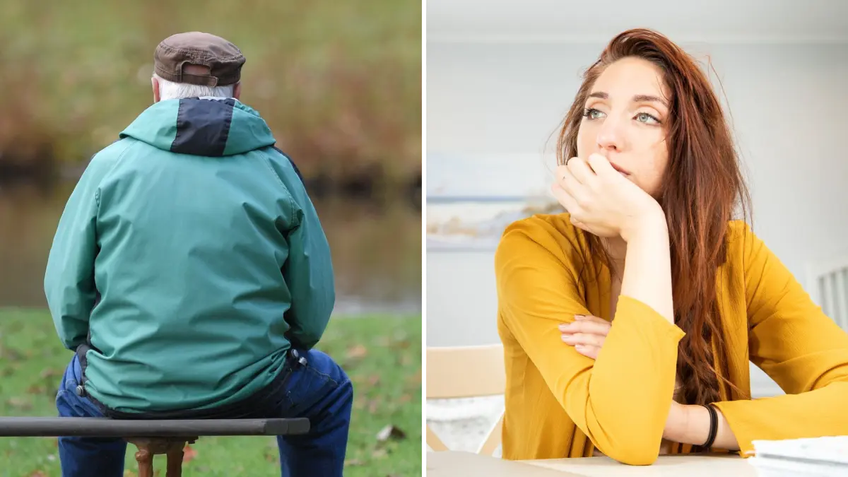 Älterer Mann im Ruhestand, verzweifelte Frau