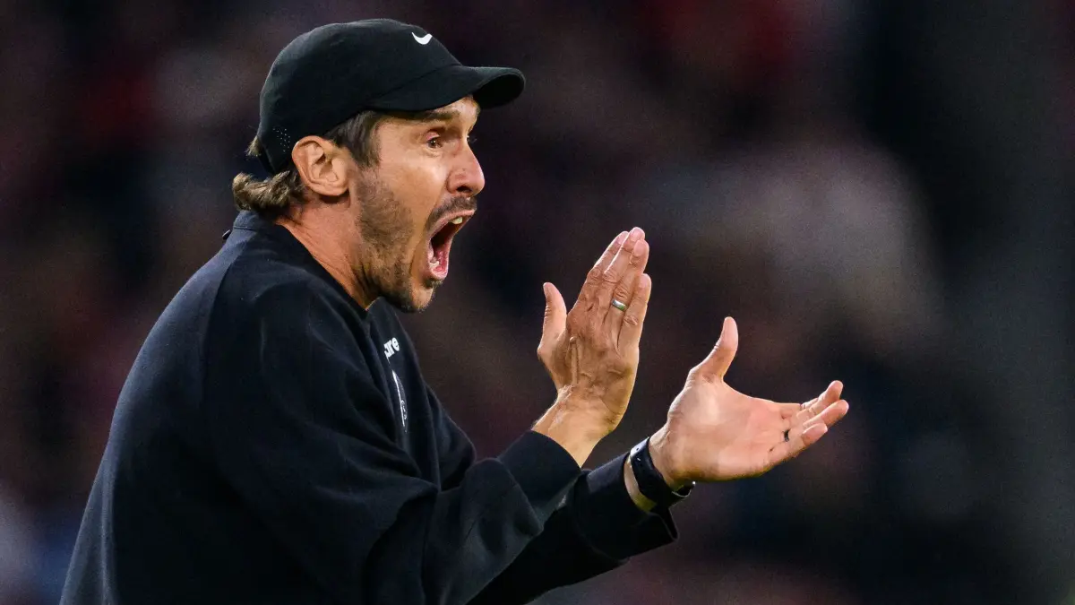 Julian Schuster: Fußball, Männer: Bundesliga, SC Freiburg - FC Schalke 04, 5. Spieltag, Europa-Park Stadion, Trainer Julian Schuster (SC Freiburg) jubelt. (zu dpa: «Jubilar Schuster: Freiburgs Trainer reitet die Erfolgswelle»)