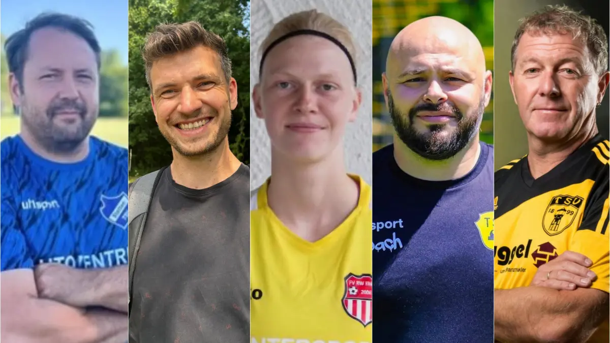 (v. links): Benjamin Preis (SGM Stetten/Hechingen), Simon Lehmann (SGM Geislingen/Leidringen II), Sarah Müller (RW Ebingen), Mehmet Danis ( Frommern II), Reiner Geiser (Benzingen).