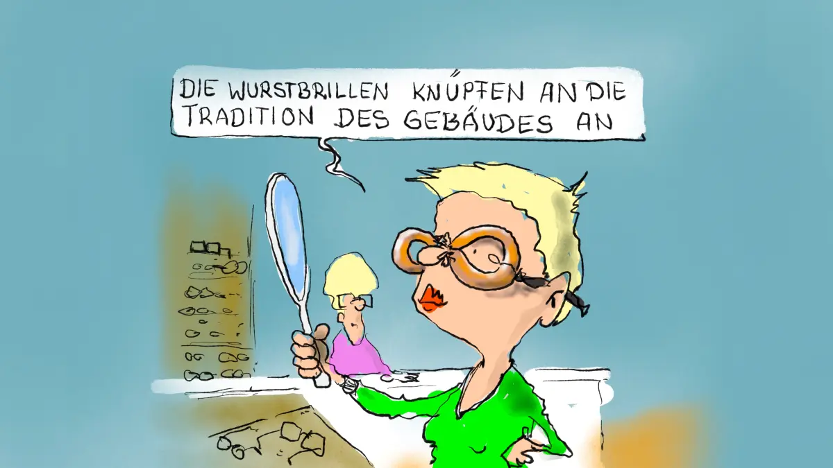 Nur so eine Idee. Im ehemaligen Ladengeschäft der Metzgerei Blum zieht bald ein Optiker ein. Um der Kundschaft die Umgewöhnung zu erleichtern, könnten dort auch Gestelle aus Wurst angeboten werden. Fleischwurst- oder Schwarzwurstringe würden sich als Material anbieten. Und das Gestell kann von der Kundschaft später auch fast rückstandslos im Körper recycelt werden.