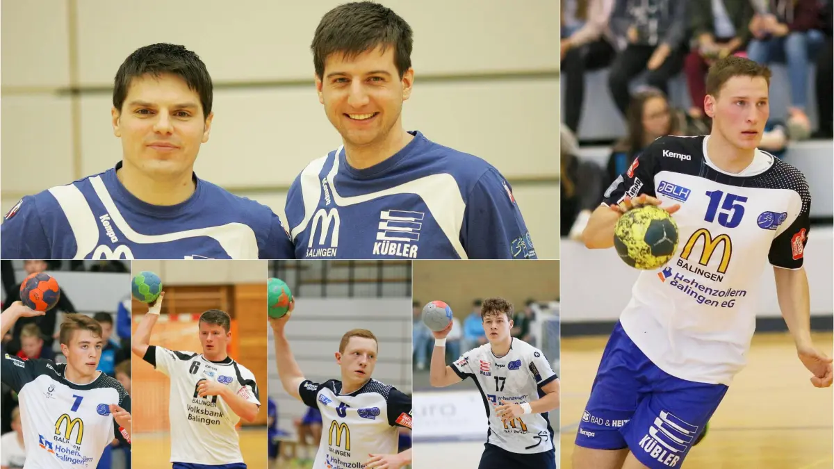 Erkennen Sie die früheren JSG-Akteure? Aleksandar Stevic und Tobias Hotz (oben li.), Elias Huber, FabianMayer, Dennis Fuoß und Bennet Strobel (kleine Fotos v. li.) sowie Tobias Heinzelmann (re.).