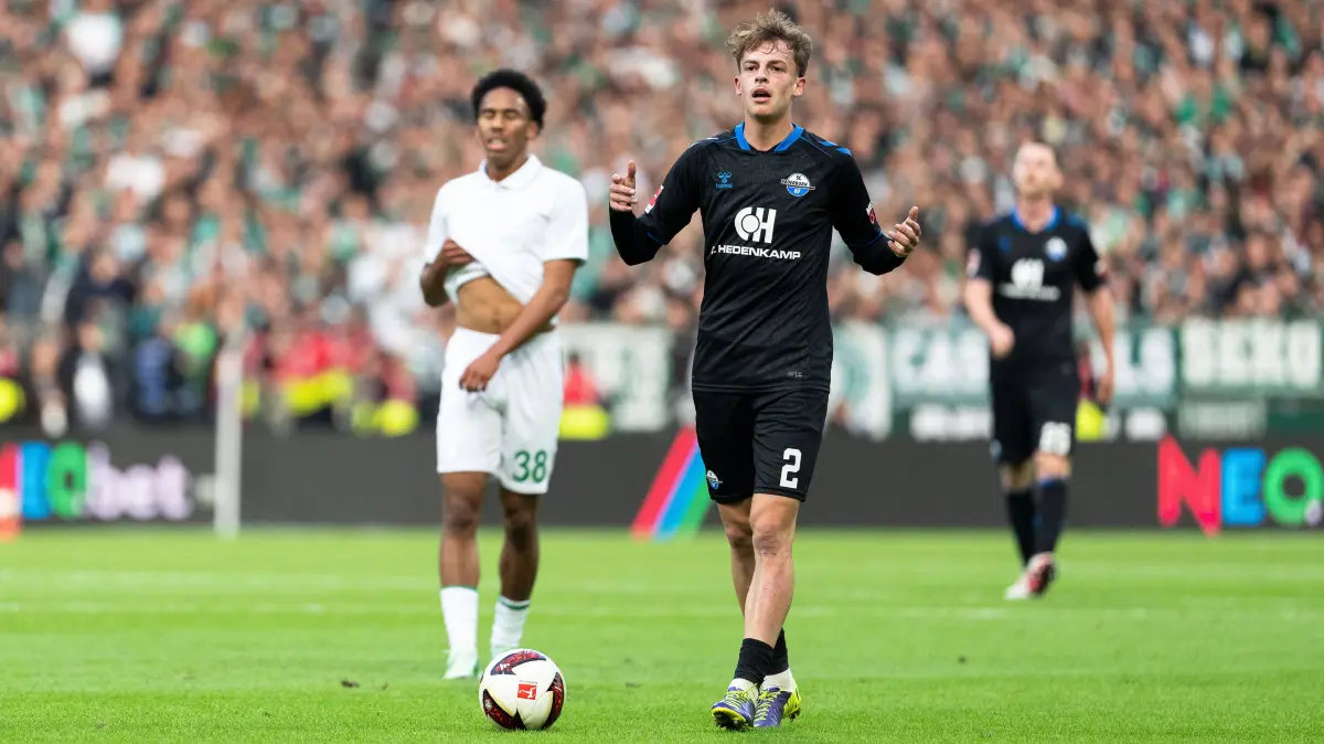 GER, SV Werder Bremen vs SC Paderborn 07, Fussball, Bundesliga, Spieltag 6, Saison 2026/2027, 17.10.2026: Ruben Mueller SC Paderborn 07, 02 enttaeuscht/Enttaeuschung, GER, SV Werder Bremen vs SC Paderborn 07, Fussball, Bundesliga, Spieltag 6, Saison 2026/2027, 17.10.2026 DFL REGULATIONS PROHIBIT ANY USE OF PHOTOGRAPHS AS IMAGE SEQUENCES AND/OR QUASI-VIDEO GER, SV Werder Bremen vs SC Paderborn 07, Fussball, Bundesliga, Spieltag 6, Saison 2026/2027, 17.10.2026 Bremen *** Ruben Mueller, SC Paderborn 07, 02, Disappointment, GER, SV Werder Bremen vs. SC Paderborn 07, Soccer, Bundesliga, Matchday 6, 20262027 Season, October 17, 2026 DFL regulations prohibit any use of photographs as image sequences and/or quasi-video, GER, SV Werder Bremen vs. SC Paderborn 07, Soccer, Bundesliga, Matchday 6, 20262027 Season, October 17, 2026, Bremen Copyright: xEibner-Pressefoto/MaxxVincenx EP_MVN