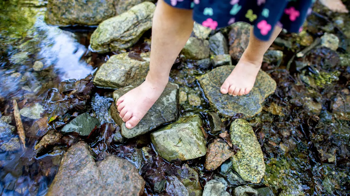Barfußlaufen auf wechselnden Untergründen aktiviert die Muskulatur - so kann sich das Fußgewölbe von Kindern optimal ausbilden.