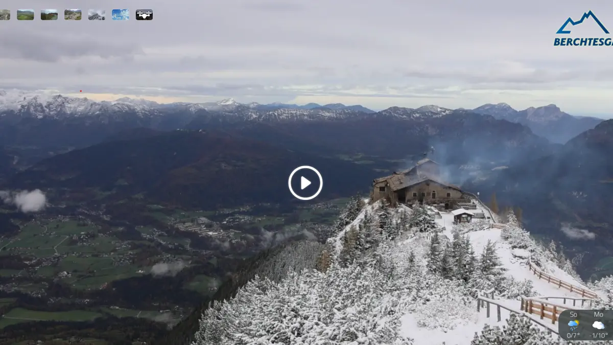 Die rauchenden Trümmer des Kehlsteinhauses - von der Webcam aus gesehen
