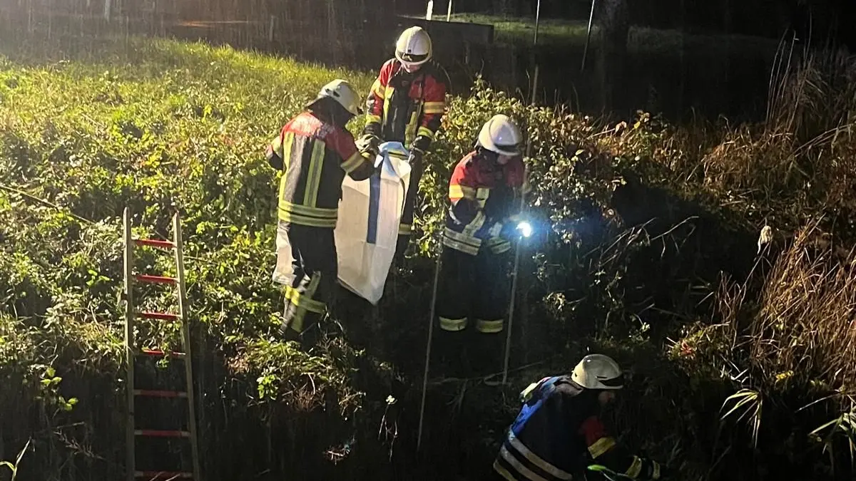 In Dietingen kam ein Autofahrer von der Straße ab und landete im Schwarzenbach. Feuerwehr und Polizei fanden ihn erst nach einer Suche im angrenzenden Wald.