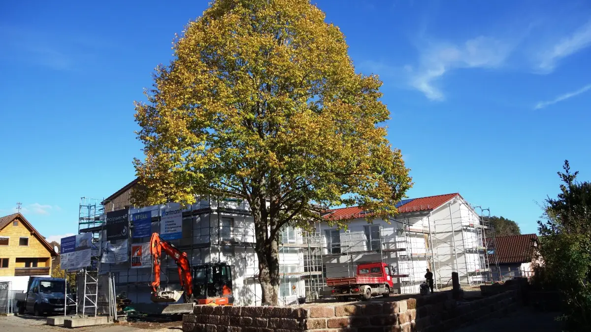 Selbst als Baustelle wirkt der mit Sandstein umfriedete Platz am Wildbader Weg neben der Senioreneinrichtung in Neuweiler mit der alten Linde und dem gerade daneben installierten Brunnen schon gefällig und einladend.